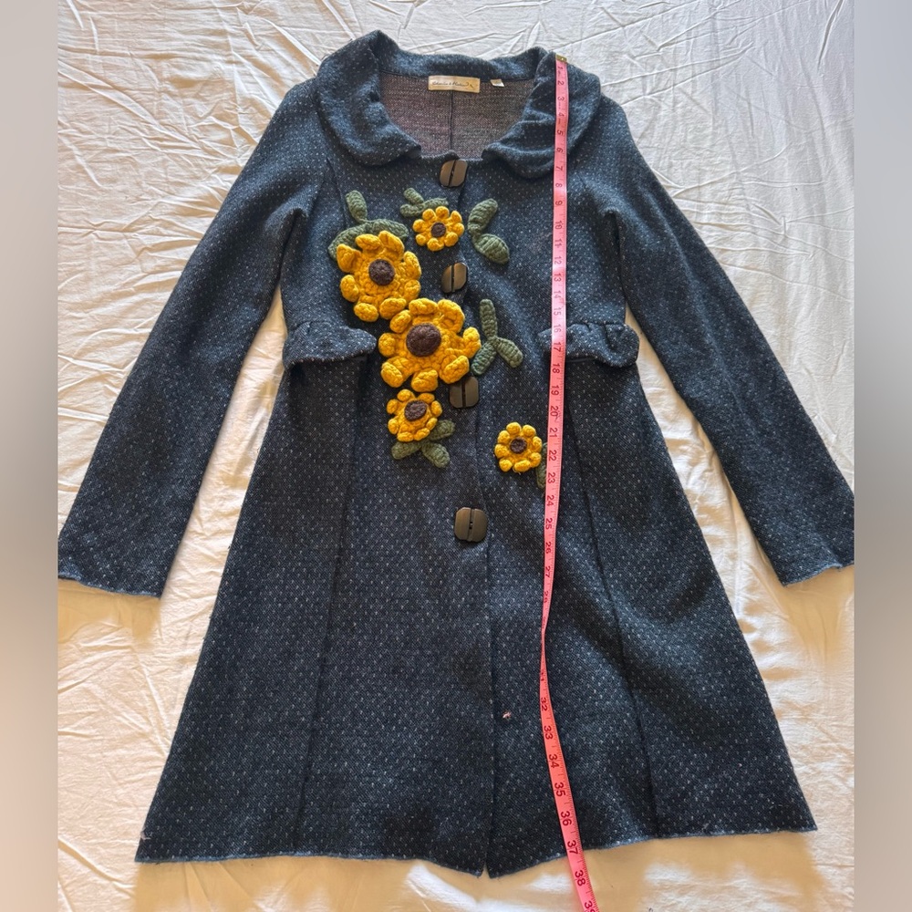 ADORBS AF ANTHROPOLOGIE BRAND CHARLIE & ROBIN EMBROIDERED SWEATER COAT - Picture 3 of 10